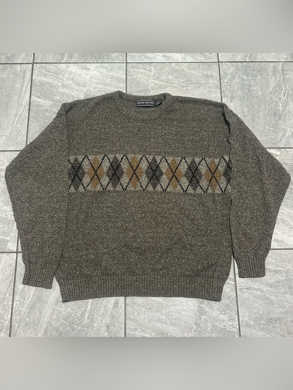 Vintage David Taylor Argyle Sweater Men’s Large Boxy Made in USA Grandpa